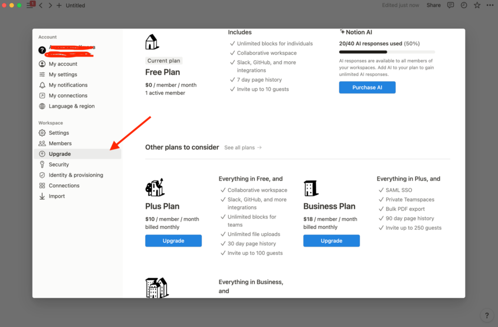 Notion выбо тарифа